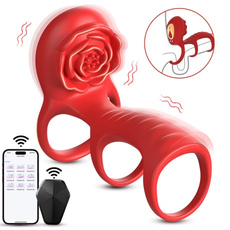 Rose 3-Ring Cock Ring - 9 Vibrations, App Control